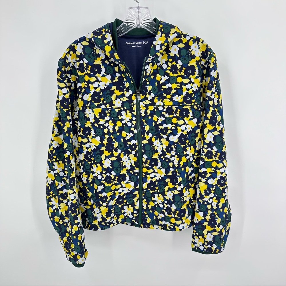 Outdoor Voices NWT RecTrek Hoodie Jacket Floral Blue Green Size S